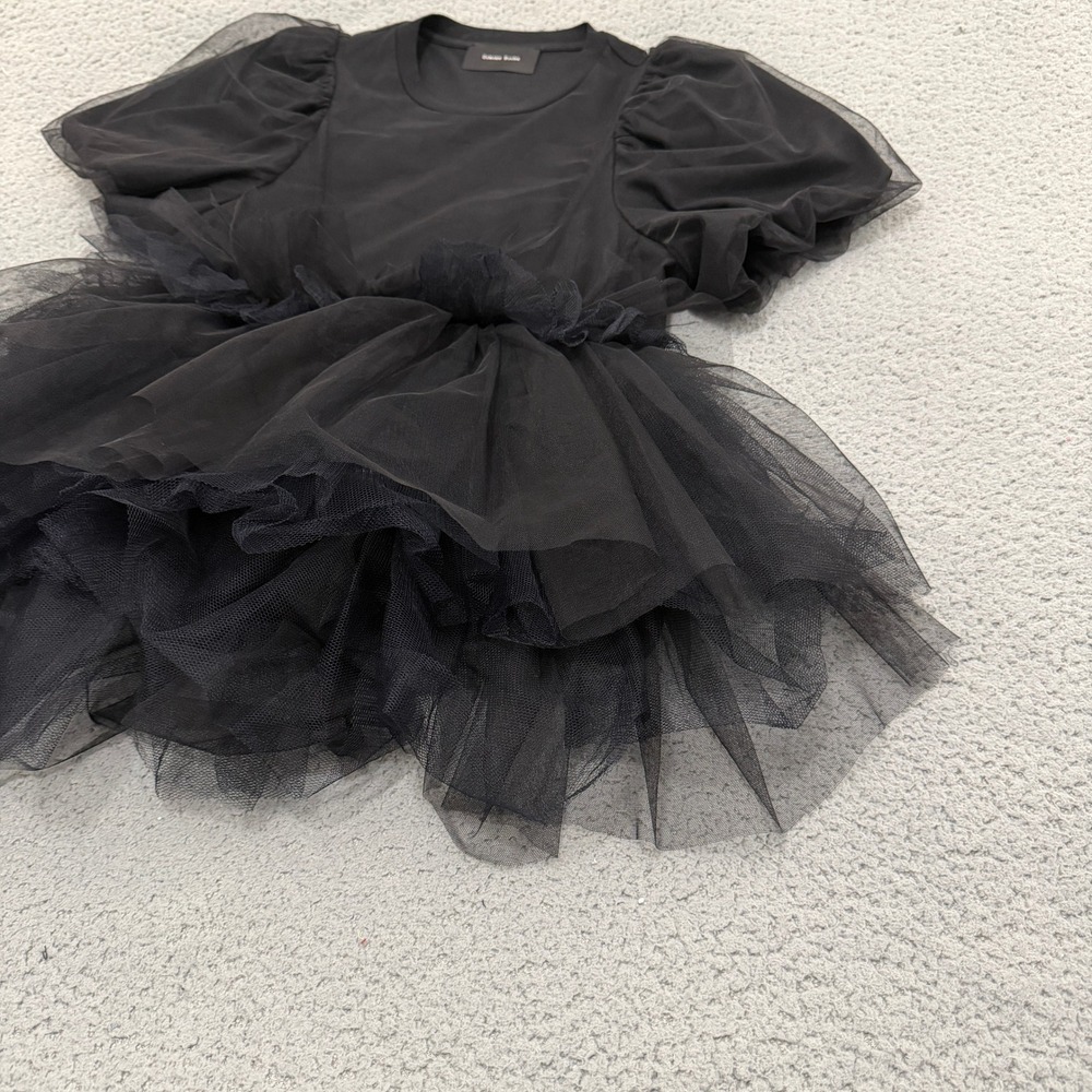 Simone Rocha Black Tulle Puff Sleeve Peplum Top Avant-Garde Tee Blouse Medium - Picture 4 of 11